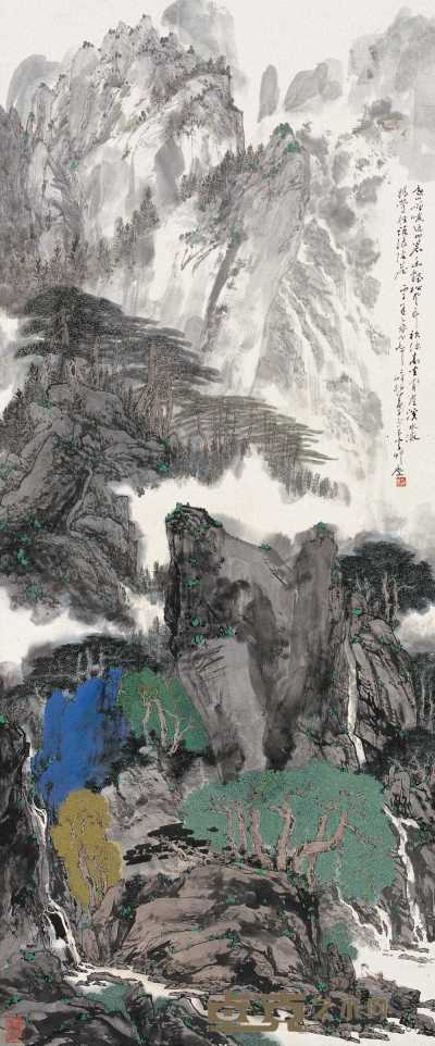 颜梅华 丙子（1996）年作 幽壑松风 立轴 180×74cm
